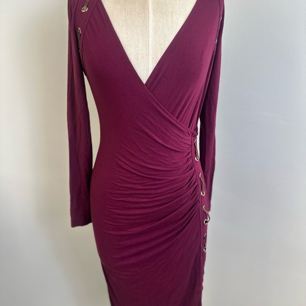 Carmen Marc Valvo Deep Long Sleeve Dress Womens Size Small Fitted Bodycon